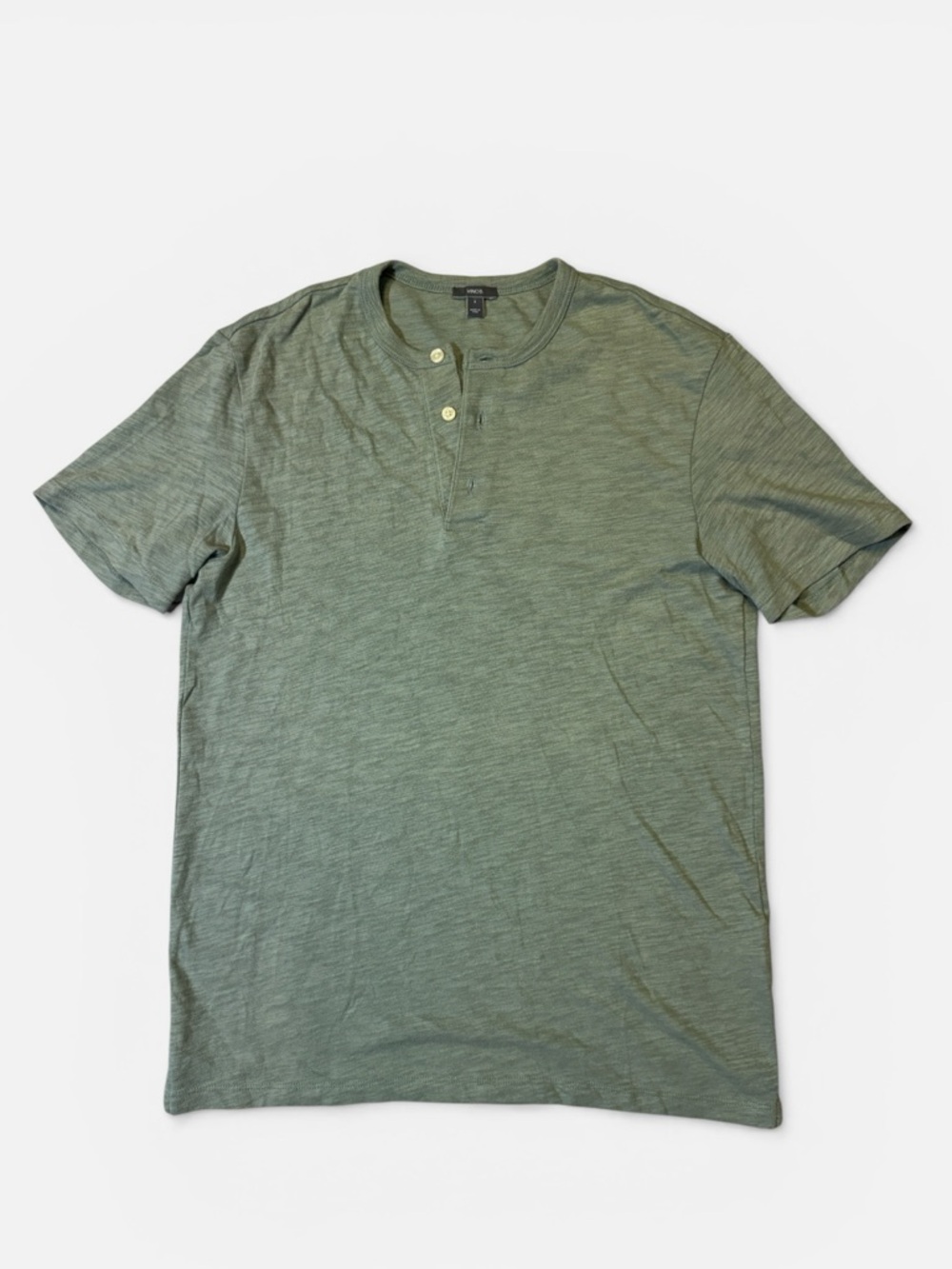 Vince mens S Small green solid short sleeve cotton Henley shirt EUC